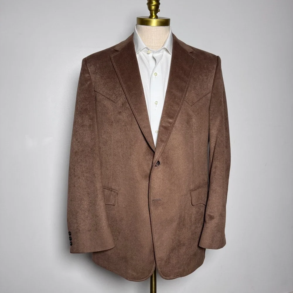 Grand Entry‎ Western Wear Blazer Mens 42R Brown Solid Faux Suede Cowboy Yoke